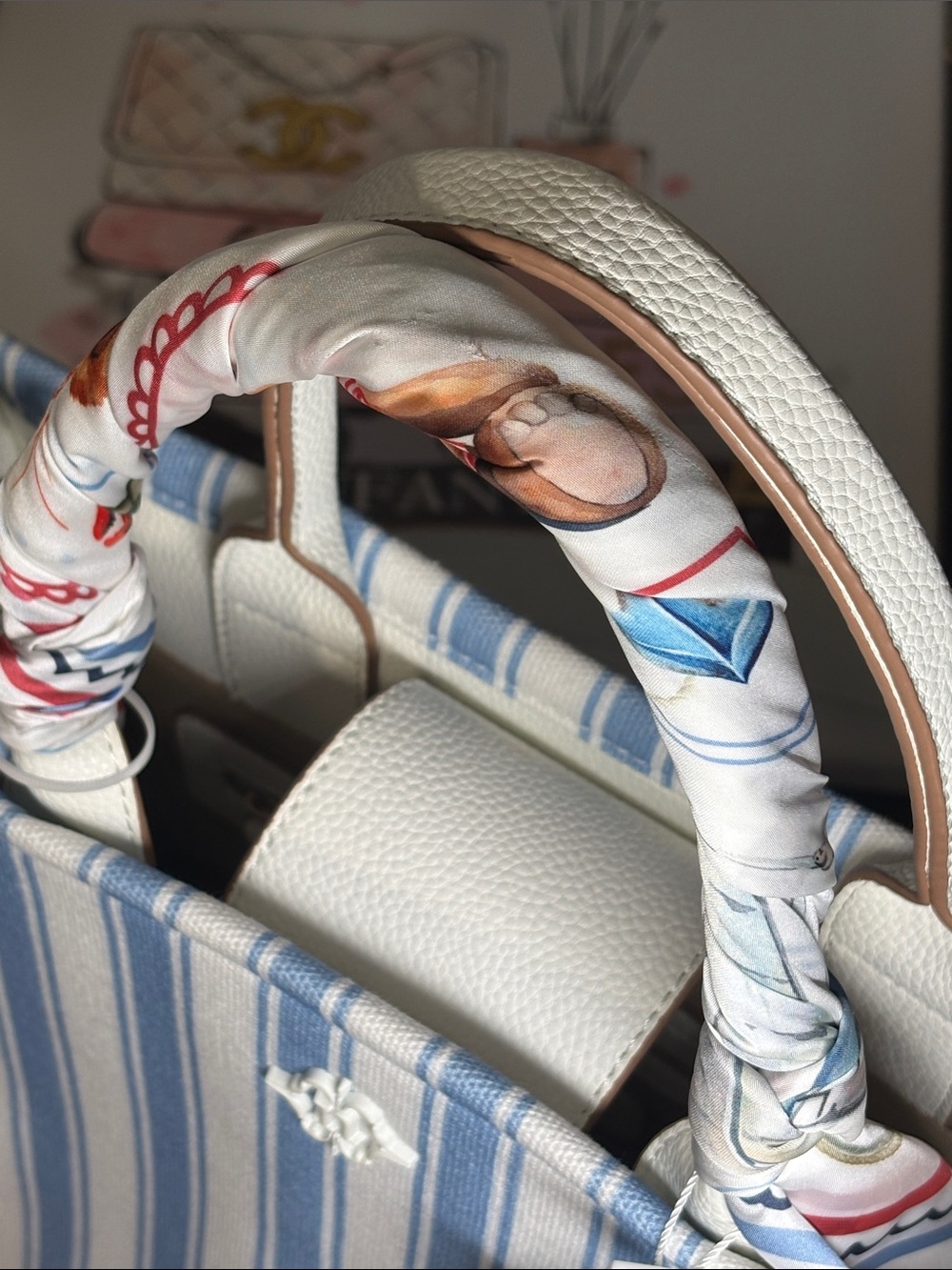 NWT 2FER Nanette Lepore 2 Piece Blue White Striped Crossbody Handbag + SCARF - Picture 7 of 16